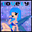 Pixelated character with blue hair and wings in bikini, hand near face against starry background with 'LOVELY' text.