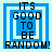 Four blue square with white borders display the text "IT'S GOOD TO BE RANDOM!" in black pixelated font, each showing a different arrangement of the text