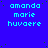 Blue background with cyan text reading 'amanda marie huvaere' repeated in a pattern, featuring scattered green and black pixels