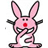 Pink cartoon rabbit with red nose and black eyes, arms raised in a 'focus on me' pose, next to text reading Let's focus on me.