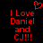 Red pixelated text on black background reads "I Love Daniel and CJ!!!" with a red heart symbol above the text.