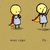 Pixelated character with yellow head and blue dress, red cape, holding yellow object, alternating between standing still and raising right arm.