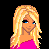 Pixel art contact sheet showing three frames of an animated icon featuring a blonde woman in pink attire with text elements below each frame.