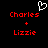 Pixelated red text 'Charles' and 'Lizzie' with a white heart symbol above, displayed on black background.