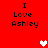 Red background with black text "I Love Ashley" and two heart symbols in different positions across frames.
