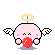 Pixel art angel character with pink body, white wings, yellow halo; holds red ball in first frame, then releases it while changing expressions.