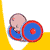Animated contact sheet of a baby character lifting weights with blue and red circular plates against yellow and white background.