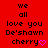 Red background with black pixelated text reading 'we all love you De'shawn cherry' and a pink heart symbol, displayed in two identical side-by-side