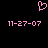 Pink pixelated heart symbol above two identical date strings on black background.