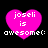 Four pink heart-shaped icons with white pixelated text 'joseli is awesome:' on a black background, arranged in two
