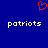 Red pixelated heart symbol above two white 'patriots' text blocks on solid blue background.