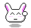 Pixel art bunny head with pink inner ears, closed eyes, and a small mouth; four variations show different eye shapes and one version has an open mouth.
