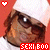 pixelated character images with red background, white headwrap, sunglasses, and 'SEXI BOO' text in red or black