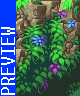 Pixel art scene with rocky terrain, green foliage, purple and blue flowers, a light blue butterfly, and vertical 'PREVIEW' text on the left.