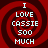 Four identical red spiral backgrounds with white text reading "I LOVE CASSIE 500 MUCH" arranged in a