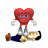 Animated red heart-shaped character with blue eyes and white gloves stands over a person lying on their back, changing facial expressions and arm positions across frames.