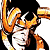 Pixelated image of a character with orange hair and black clothing holding an object, next to green text reading 'Original Icons .com' on dark background.