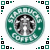 Green circular logo with 'STARBUCKS COFFEE' text around a central siren figure, surrounded by pixelated black-and-green square patterns on white background.