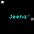 Black background with cyan text 'Jeena' repeated across three , surrounded by white and gray stars in pixelated style