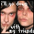 Animated contact sheet of a 3x3 grid showing eight frames from an AIM buddy icon featuring two people with dark hair and red eye makeup, each frame displaying slight variations in facial expression and text color.