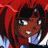 A 48x48 pixel animated buddy icon featuring a red-haired anime character on the left and text elements on the right, displayed as part of a contact sheet with two frames.