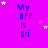A static image with a bright purple background displays repeated text "My BFF Is Bri" in blue, surrounded by white and pink stars.