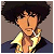 Pixelated character with dark afro-style hair, light skin, and a yellow and dark blue outfit against a solid brown background.