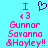 Pixelated text and symbols on cyan background with pink and purple elements, including 'I <3 Gunnor Savonna & Hoyley!!' and a heart symbol.