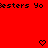 Red background with repeating black text and heart symbols in various states of fill across multiple