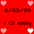 Red background with repeated text and heart symbols in pink, white, and black pixels.