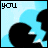 Animated icon shows black silhouette of person with light blue hair against light blue background, text 'you broke my heart' appears sequentially across frames.