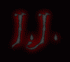 Red and gray stylized 'LJ.' text with a glowing effect on a black background, displayed in a of six showing animation frames