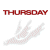 Static pixel art icon featuring red text reading "THURSDAY" above a white and pink checkered hand gesture on a transparent background.
