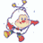 Four 48x48 pixel animated frames of a Rainbow Brite–style cartoon character icon with rainbow, unicorn, and Santa-like figures in various poses.