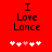 Red background with black text "I Love Lance" and five pixelated hearts below, where the third heart is pink and the others white.
