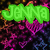 Pixelated text 'Jenna' in green, cyan, and purple with heart symbols on a dark multicolored background.