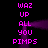 Pixelated text in bright pink on black background, with purple motion trails forming a wave-like pattern between two vertical of repeating words