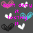 Pixelated heart-shaped icons in pink, white, cyan, and black arranged on a dark gray background with overlaid text.