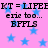 Pink background with blue stars and repeated black text reading 'KT = LIFEEric too... BFPLS' in two