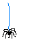 Black spider icon with blue web strands on gray background, showing sequential animation frames of the spider moving and web extending.