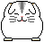 A contact sheet of 18 pixel-art frames showing a white hamster-like character with gray stripes on its head, displaying various facial expressions and mouth positions against a solid gray background.