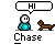 Pixel art animation of a cyan-shirted figure and brown dog with text bubbles, showing sequential changes in speech and pose.