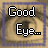 A 4x4 contact sheet of animated AIM buddy icons featuring a pixelated eye background with overlaid text phrases in white and blue fonts, showing frame-by-frame variations in text content.