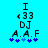 Pixelated blue background with black text and blue star symbols arranged in a vertical layout, showing animation changes between