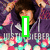 A four- shows a person in various poses with text overlays and a heart gesture, featuring pixelated colors and a green vertical bar over the face