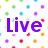 Pixelated text 'Live', 'Laugh', and 'Love' in purple on a white background with multicolored dots.