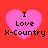 Four pink heart-shaped icons on a red background, each containing the text "I Love X-Country" in black pixelated font.