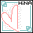 Pixel art icon with teal border, red heart outline, gray dots, and 'HINA' text; animation shows heart outline shifting left to right