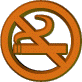 A circular orange icon with a golden border displays a stylized 'K' crossed out by a diagonal line, shown in multiple views with varying 3D rotation and perspective.