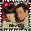 identical cartoon-style images showing two people against a red background with yellow text reading "99 and 86" at the bottom